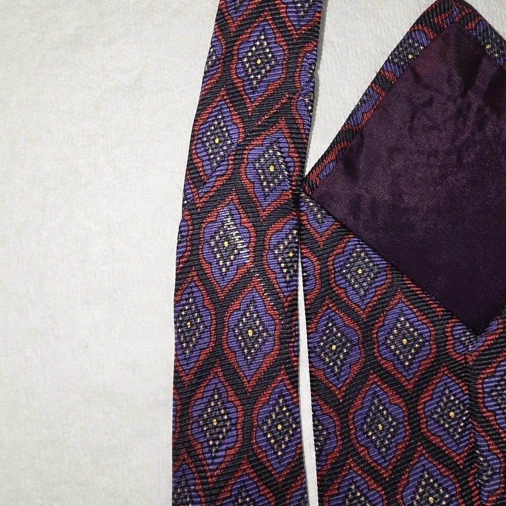 Polo By‎ Ralph Lauren Tie Mens Woven Handmade Geometric Diamond Purple Pattern